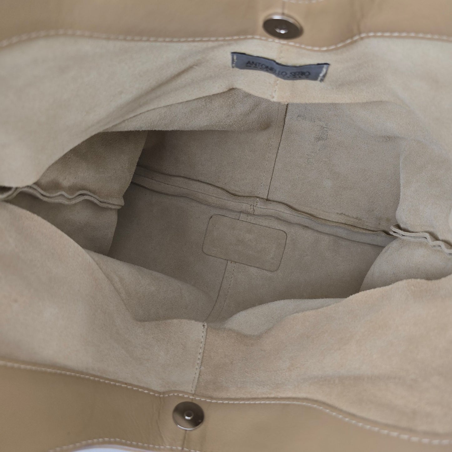 Antonello Serio Creme Suede Top Handle Purse