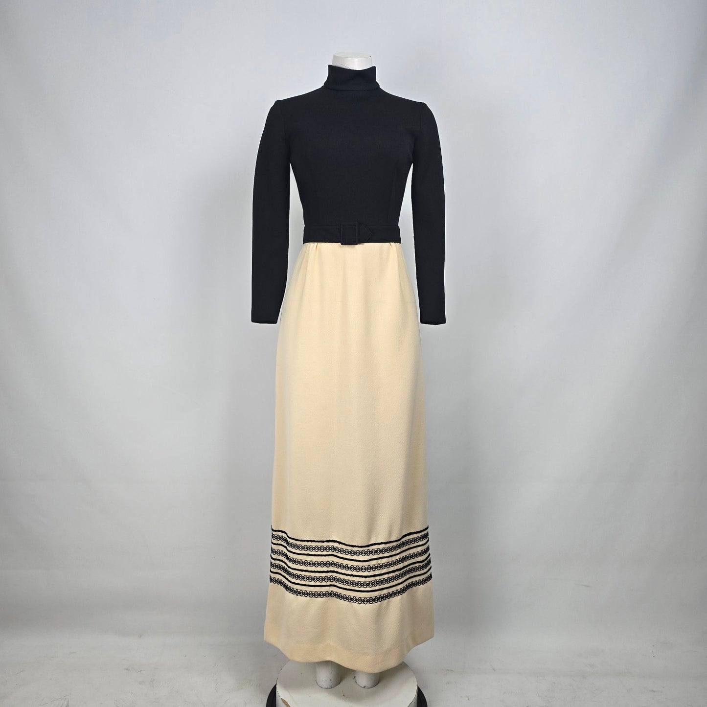 Vintage Date Mate Black & Cream Long Sleeve Maxi Dress Size XS