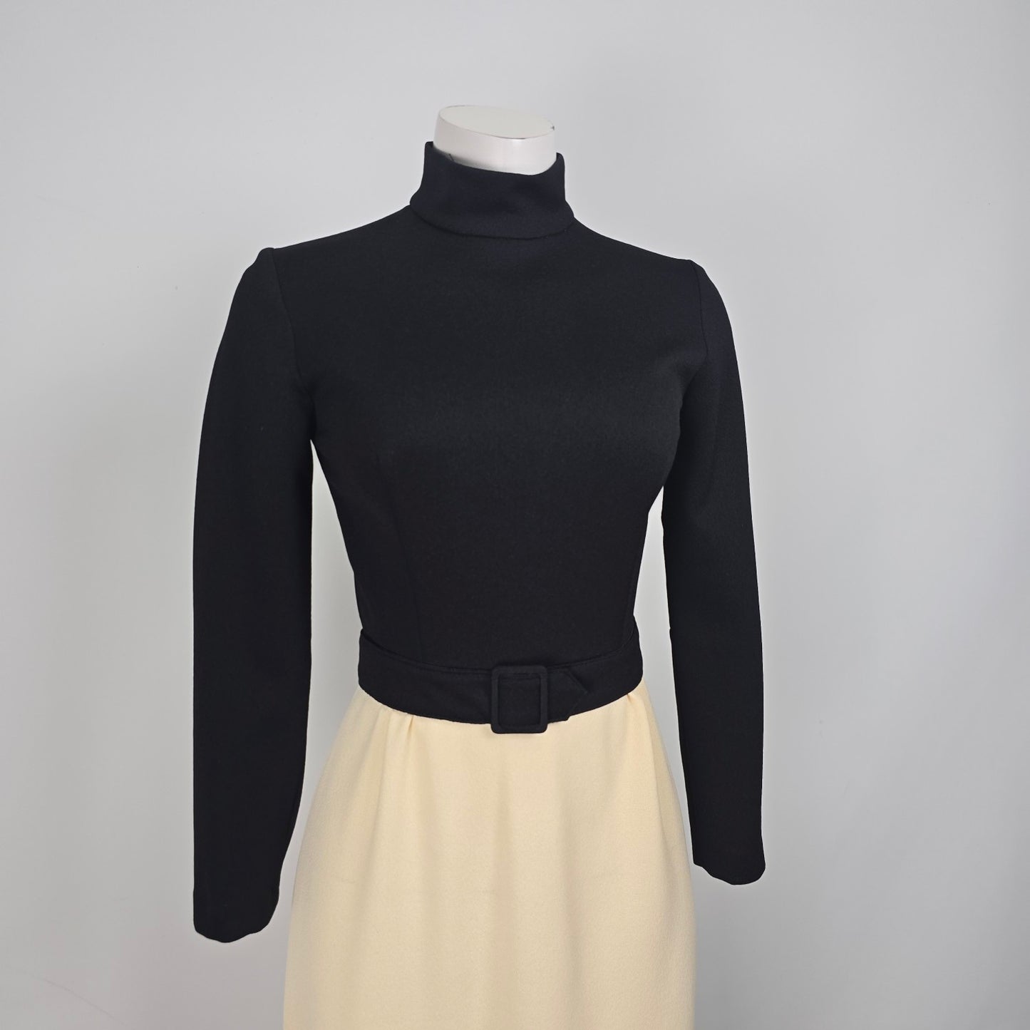 Vintage Date Mate Black & Cream Long Sleeve Maxi Dress Size XS