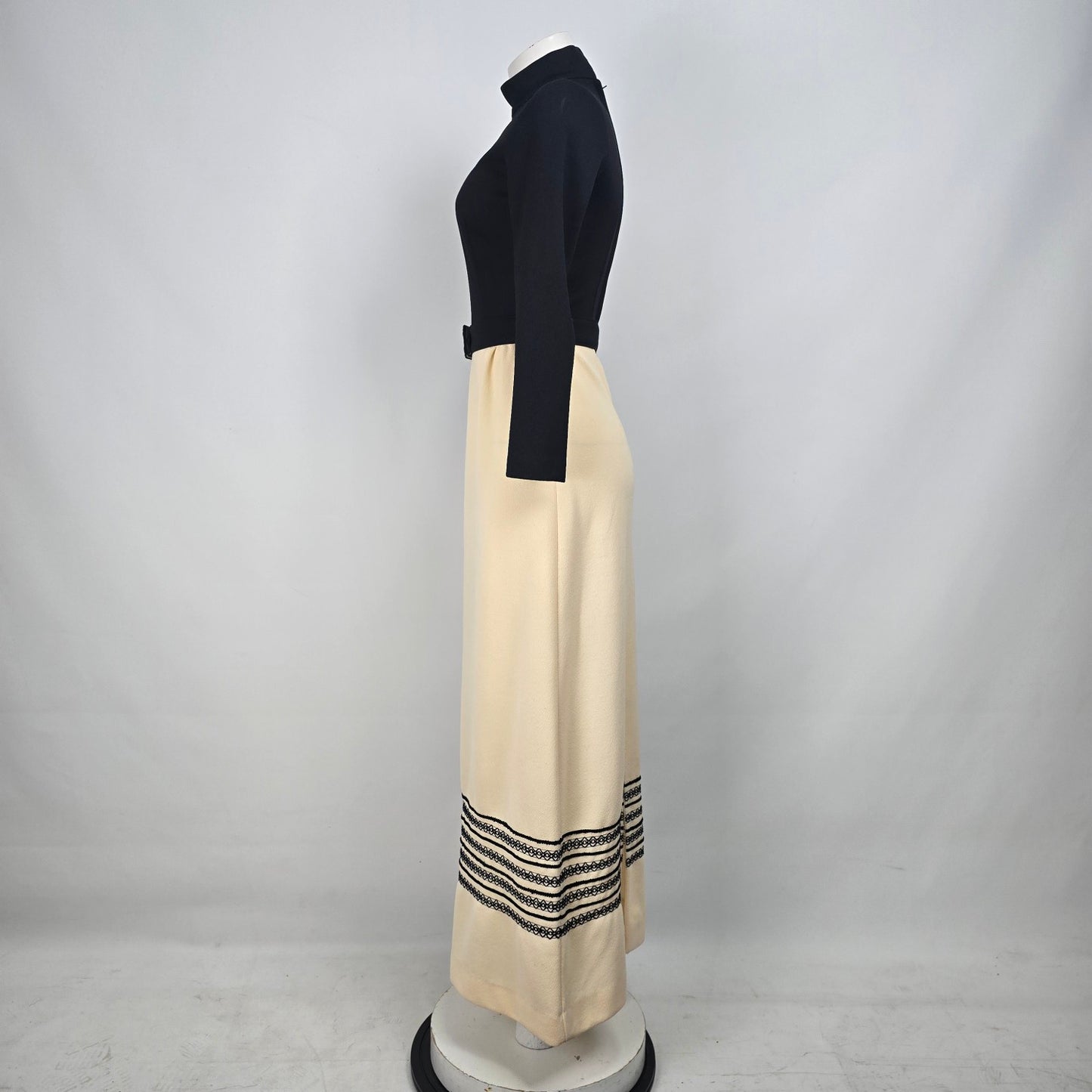 Vintage Date Mate Black & Cream Long Sleeve Maxi Dress Size XS