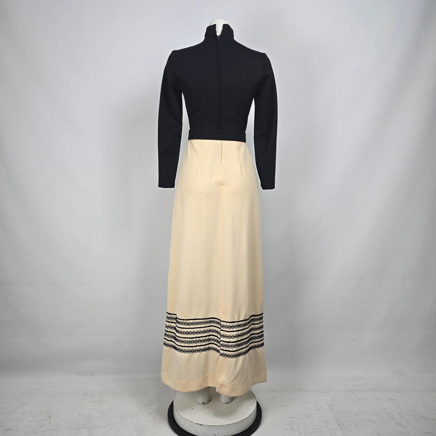 Vintage Date Mate Black & Cream Long Sleeve Maxi Dress Size XS