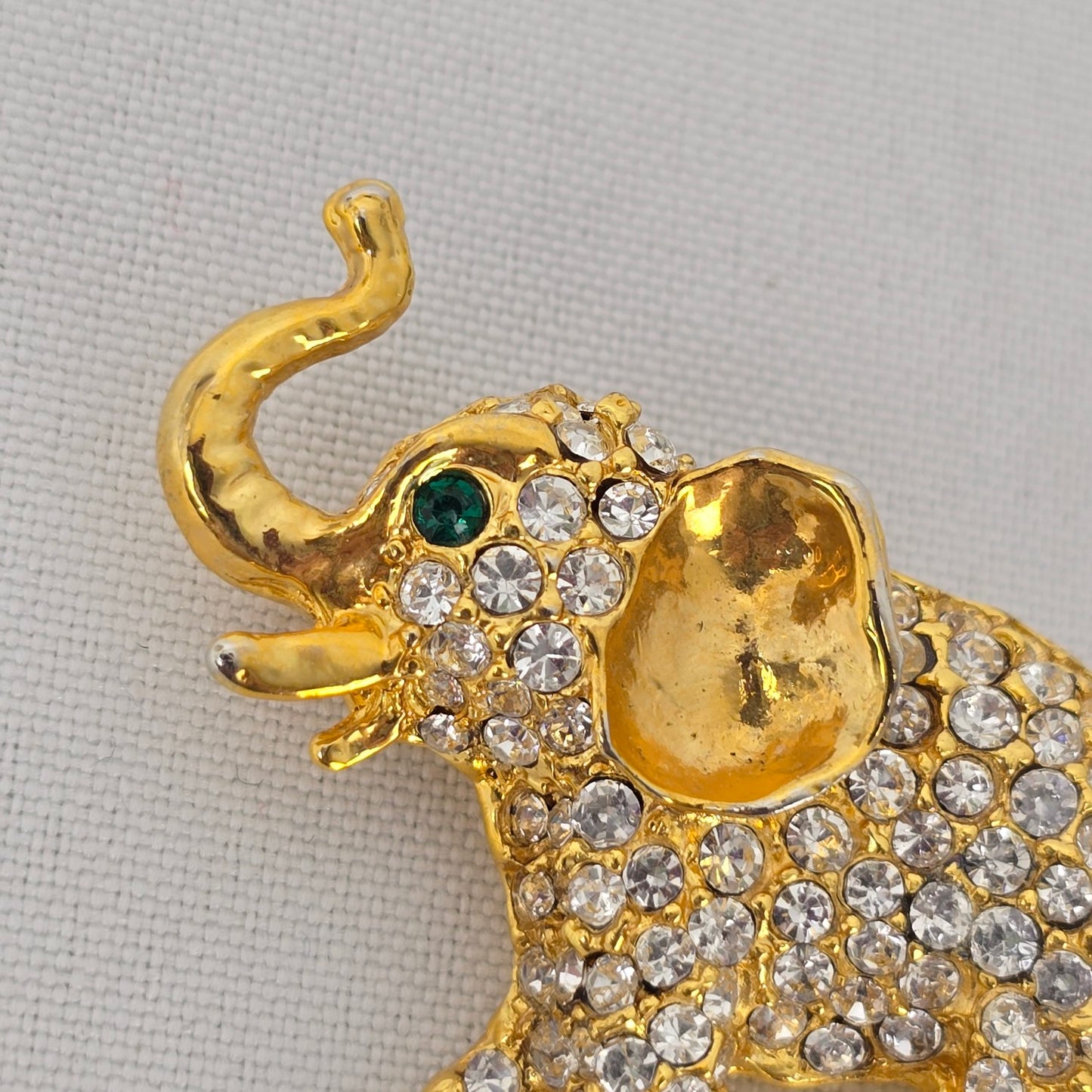 Gold Tone Elephant Rhinestone Brooch