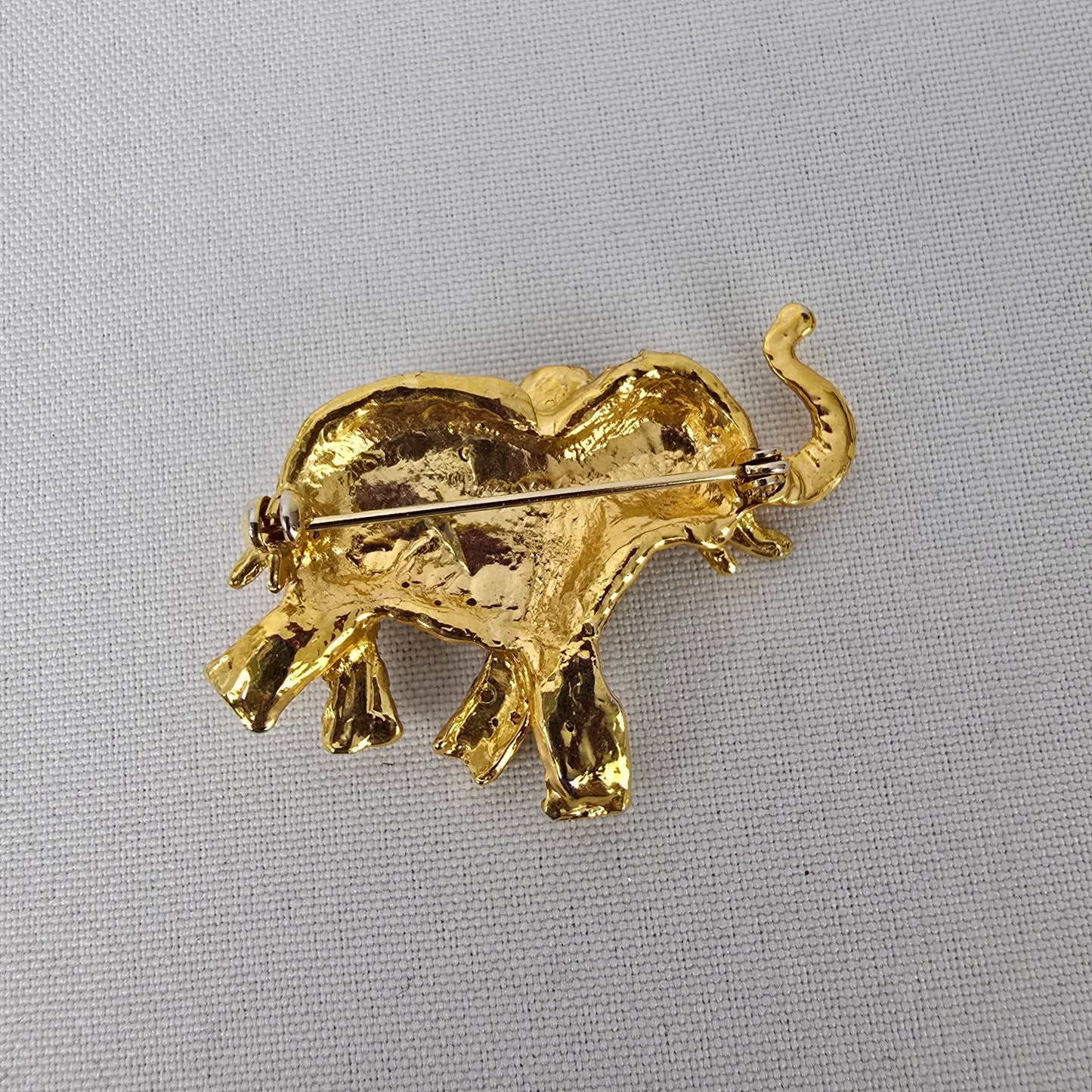 Gold Tone Elephant Rhinestone Brooch