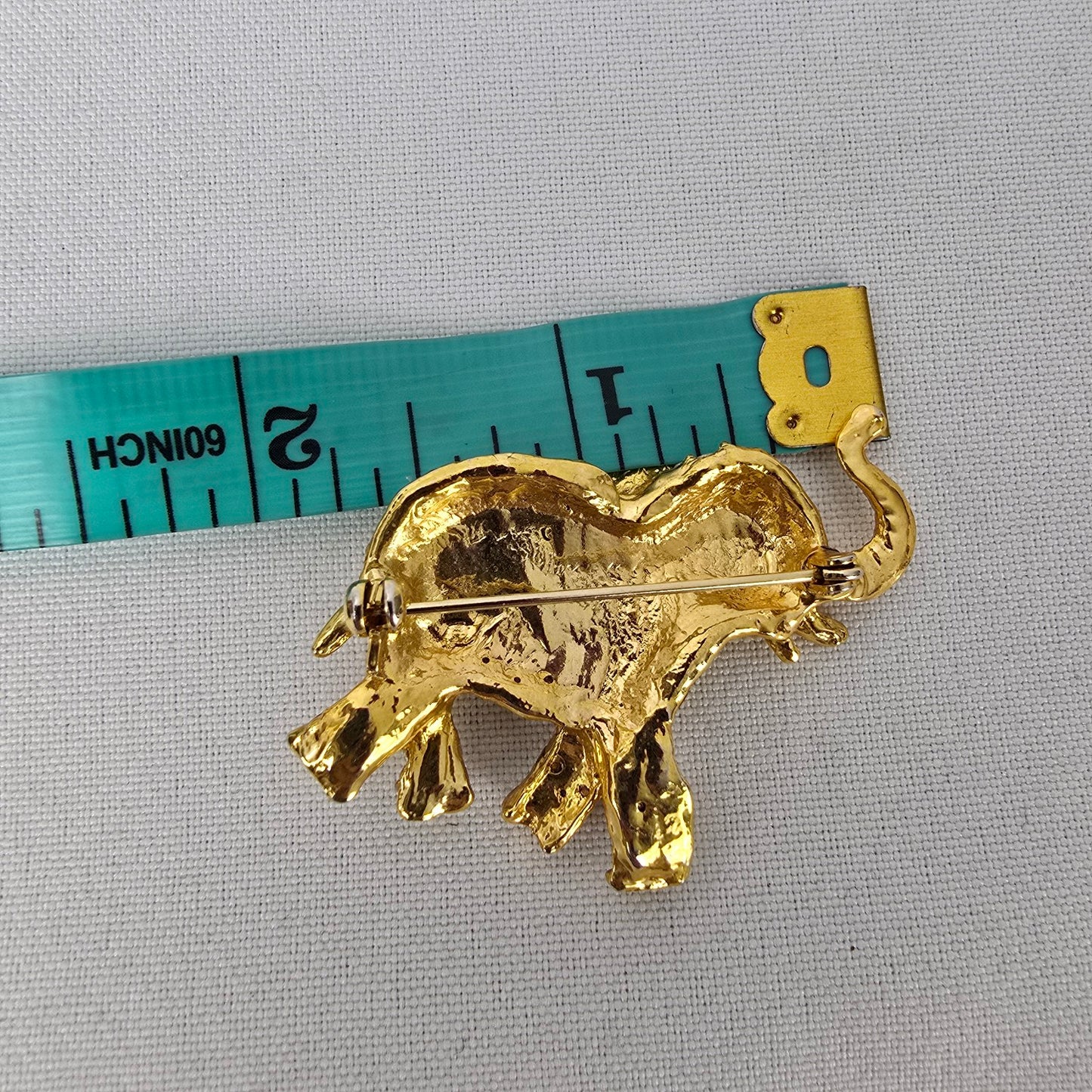 Gold Tone Elephant Rhinestone Brooch