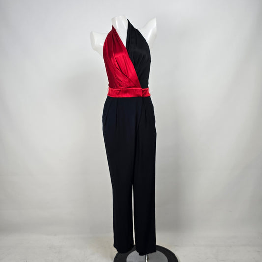Diane Von Furstenberg Red & Navy Halter Neck Jumpsuit Size 0