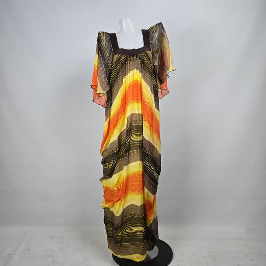 Bebe Orange & Brown Silk Kaftan Dress Size XS