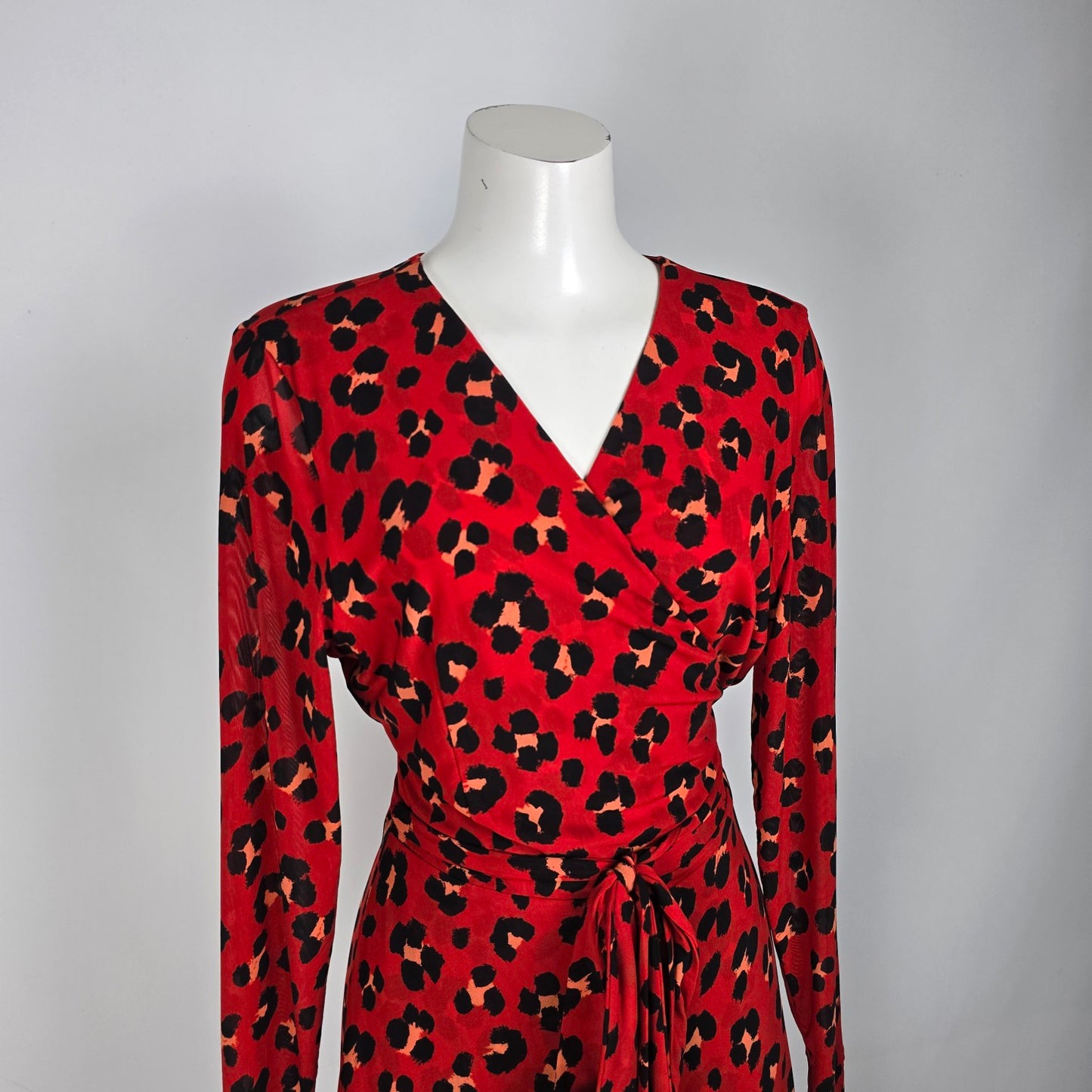 Cabi Siren Red Animal Print Wrap Dress Size L