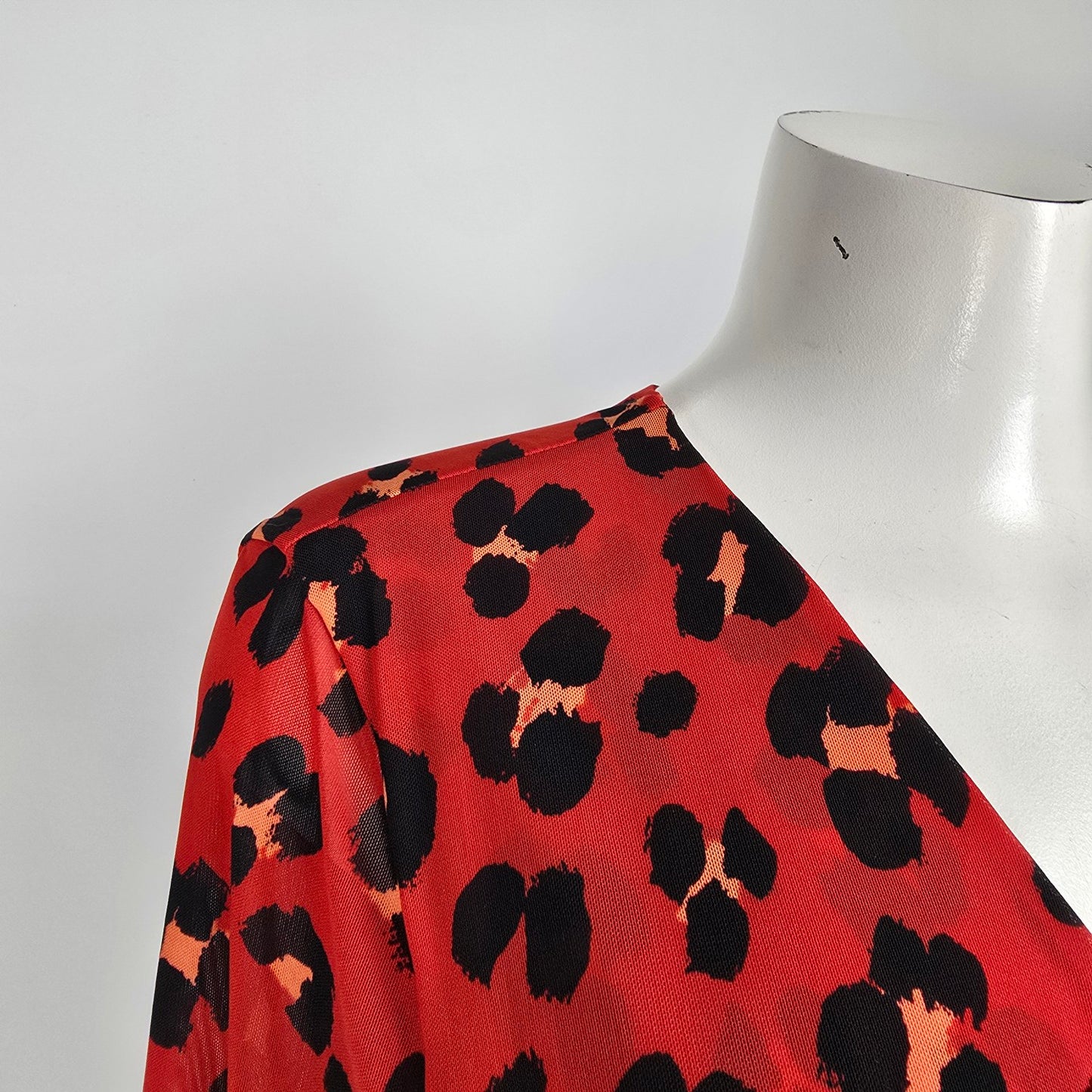 Cabi Siren Red Animal Print Wrap Dress Size L