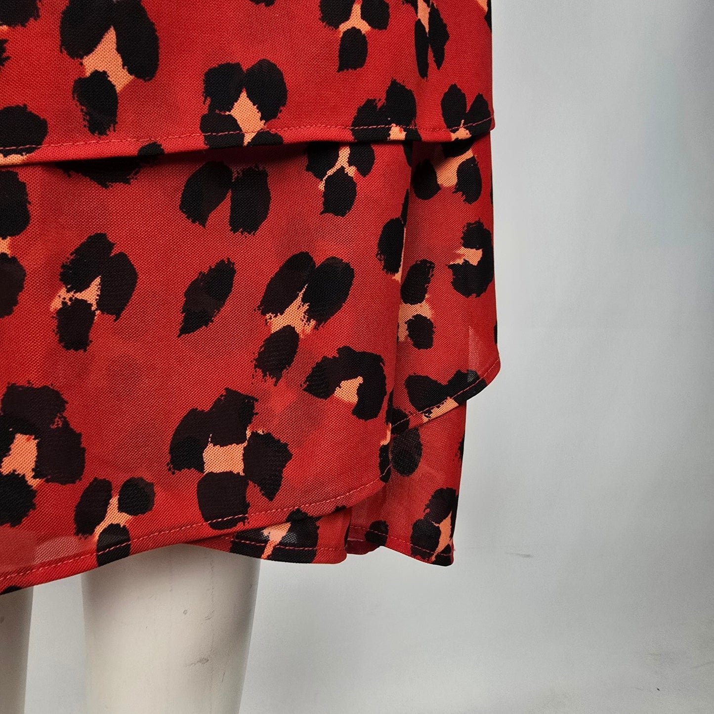 Cabi Siren Red Animal Print Wrap Dress Size L