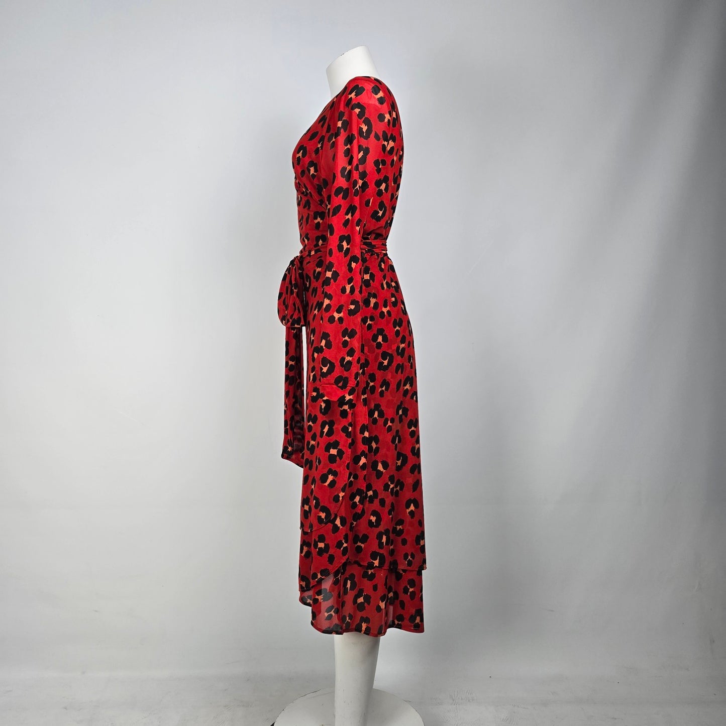 Cabi Siren Red Animal Print Wrap Dress Size L