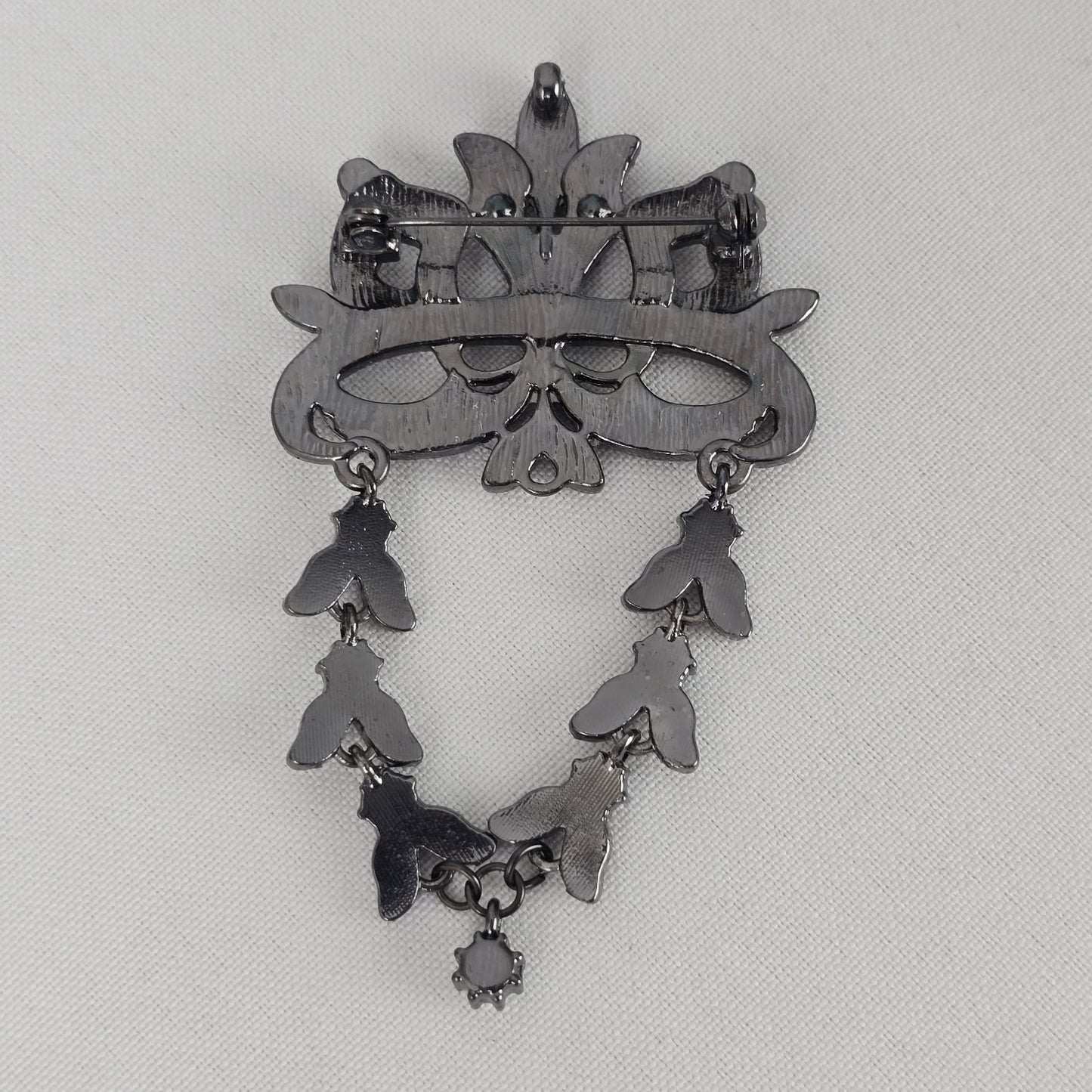 Black & AB Rhinestone Mask Brooch