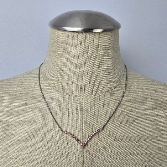 Vintage Silver Tone Pink Rhinestone Collar Necklace