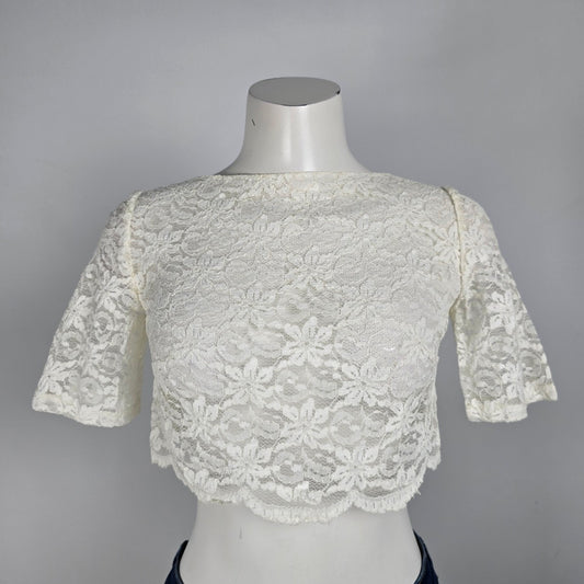 Vintage White Lace Cropped Top Size XS