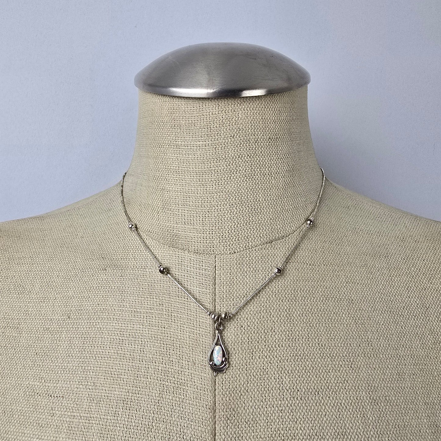 925 Sterling Faux Opal Pendant Necklace