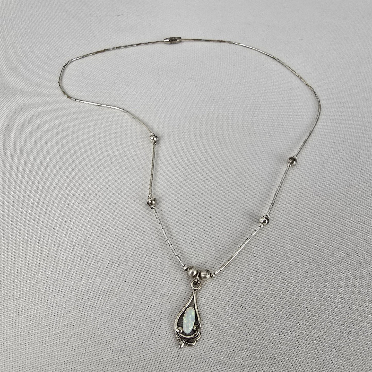 925 Sterling Faux Opal Pendant Necklace