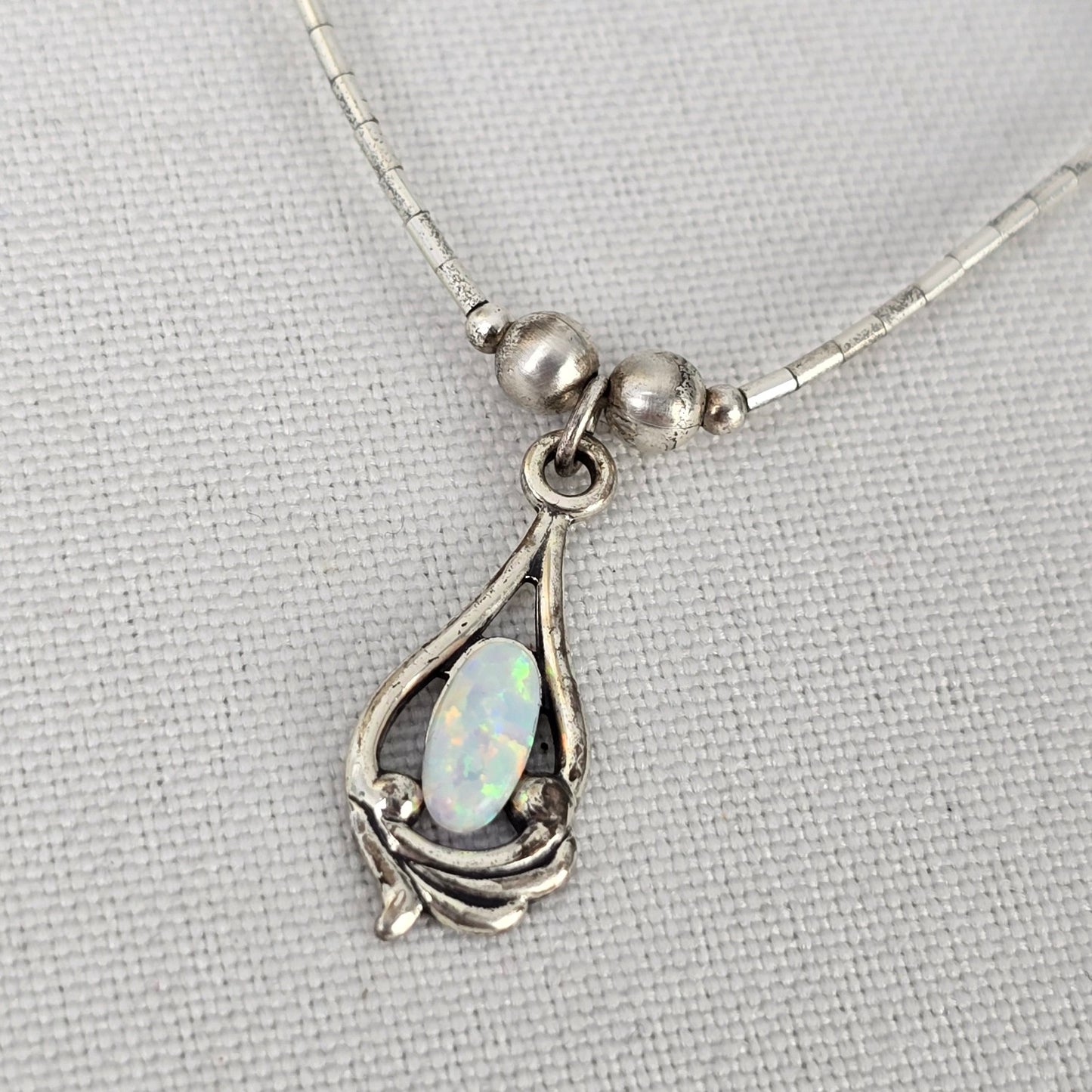 925 Sterling Faux Opal Pendant Necklace