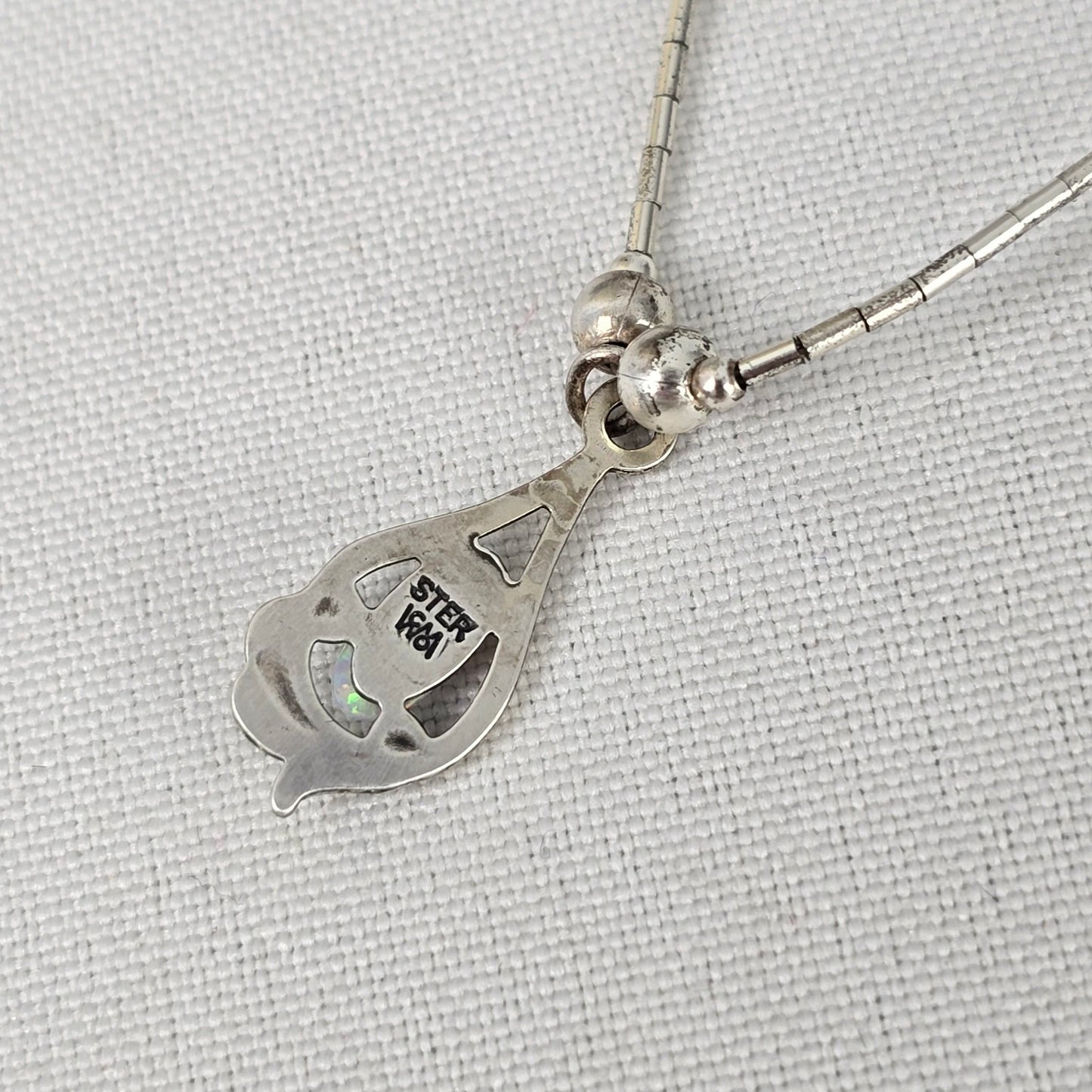 925 Sterling Faux Opal Pendant Necklace