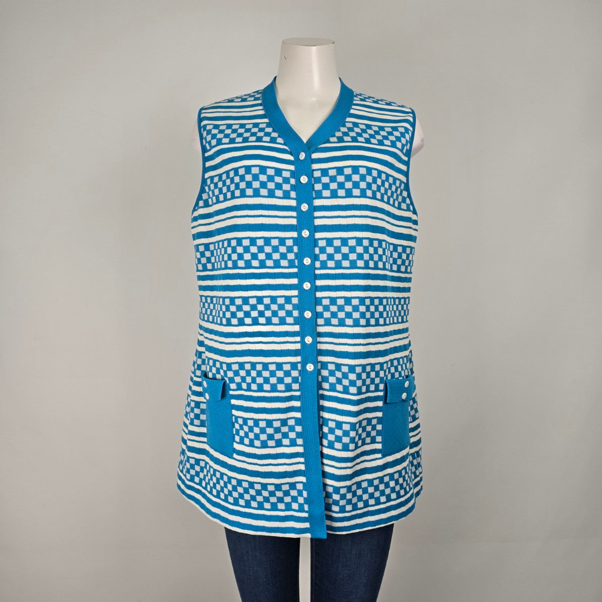 Vintage Blue Knit Button Up Vest Size L/XL