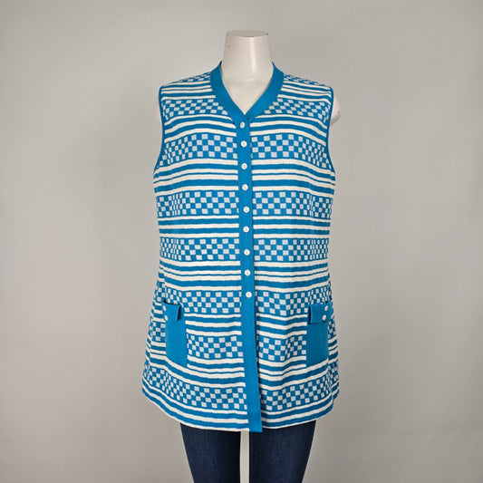 Vintage Blue Knit Button Up Vest Size L/XL