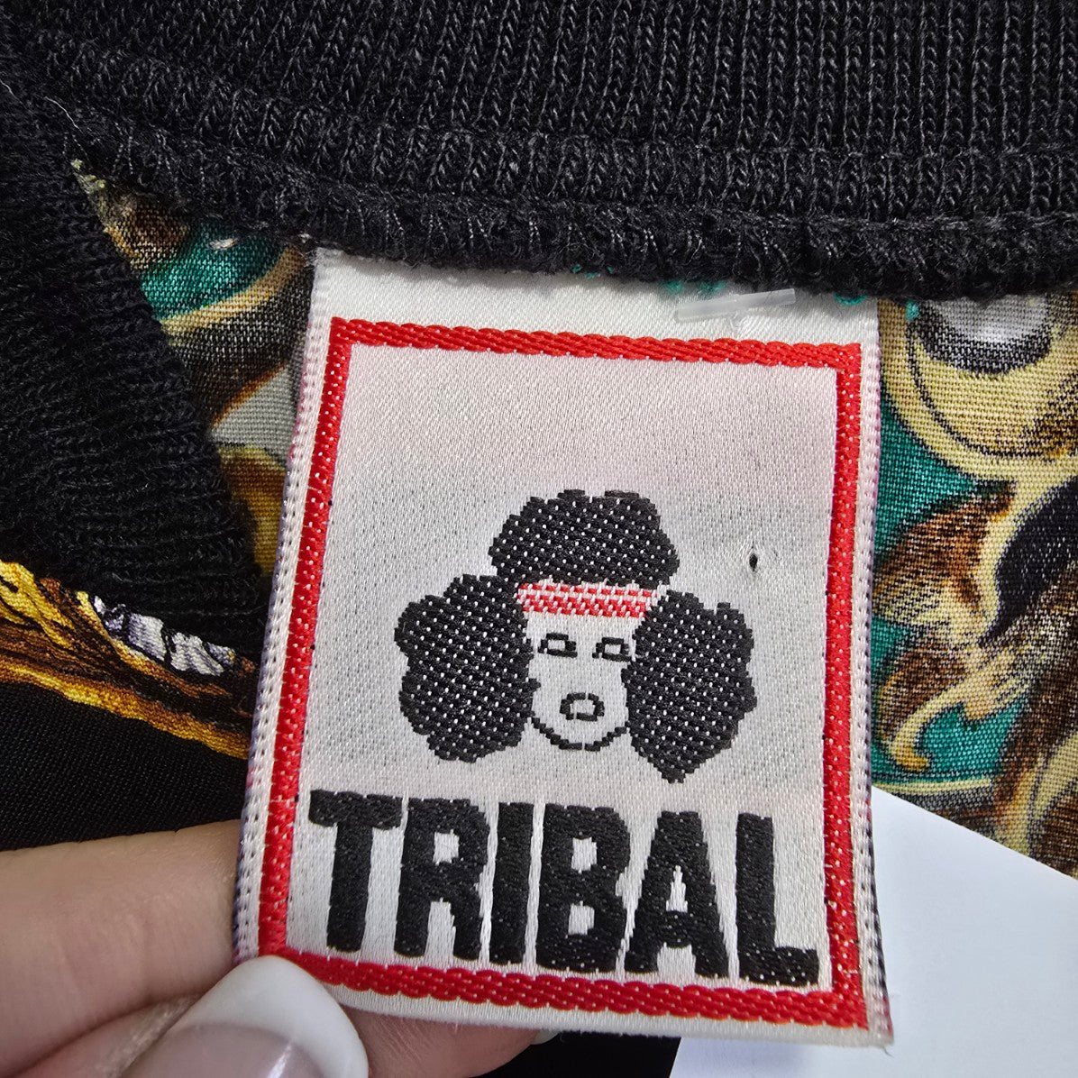 Vintage Tribal Black & Gold Lion Print Bomber Jacket Size 8