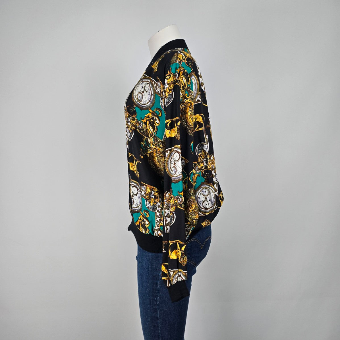 Vintage Tribal Black & Gold Lion Print Bomber Jacket Size 8