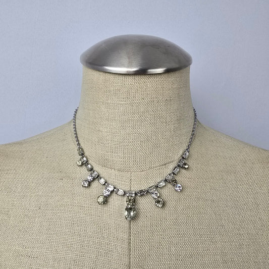 Vintage Silver Crystal Rhinestone Collar Necklace