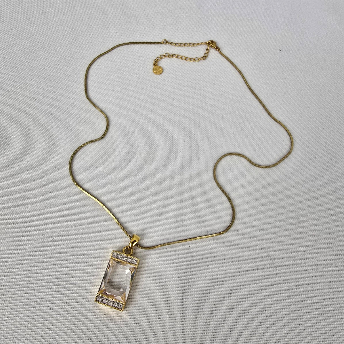 FAC Gold Tone Square Crystal Pendant Necklace