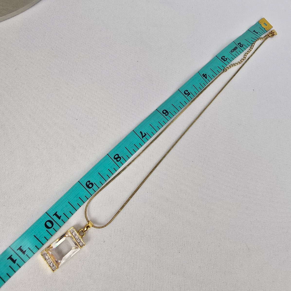 FAC Gold Tone Square Crystal Pendant Necklace