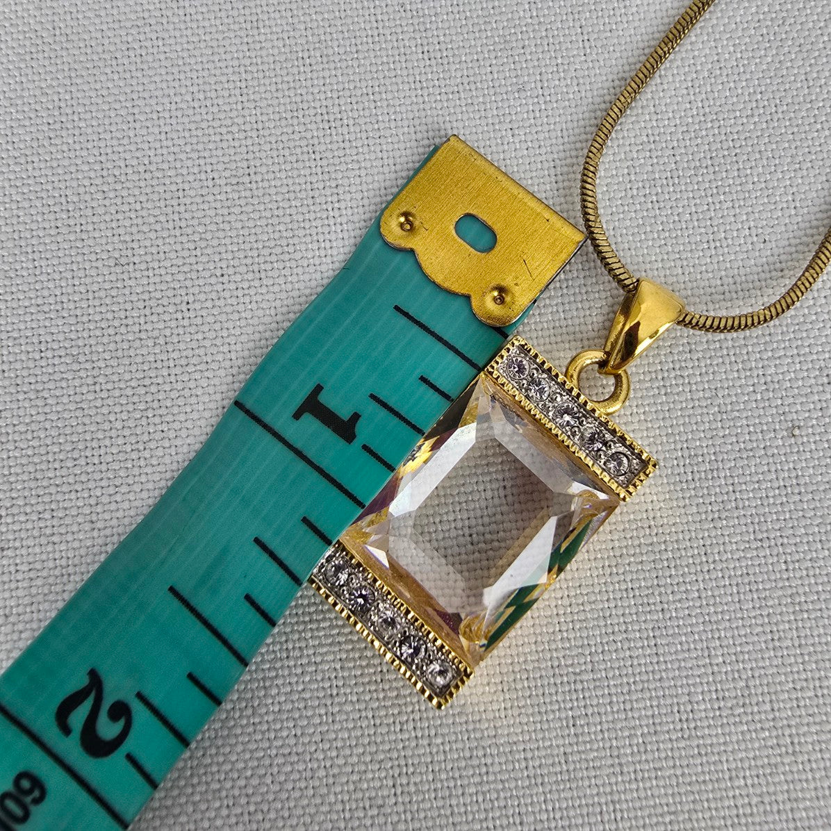FAC Gold Tone Square Crystal Pendant Necklace
