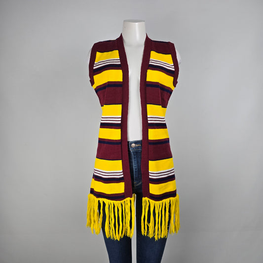 Vintage Yellow Stripped Knit Fringe Vest Size S/M
