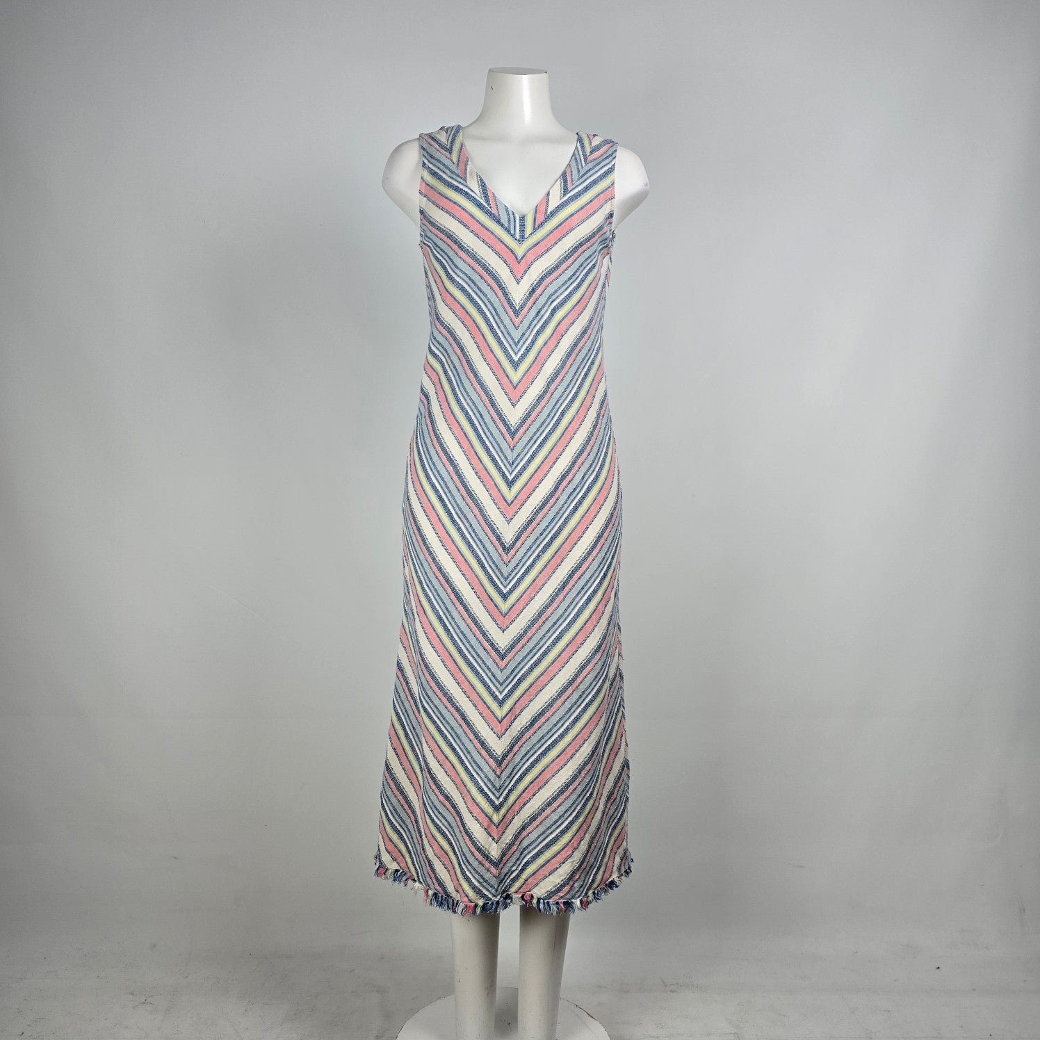 Athena Marie Blue & Pink Linen Cotton Midi Dress Size S DYL Fashions Athena Marie Blue & Pink Linen Cotton Midi Dress Size S DYL Fashions