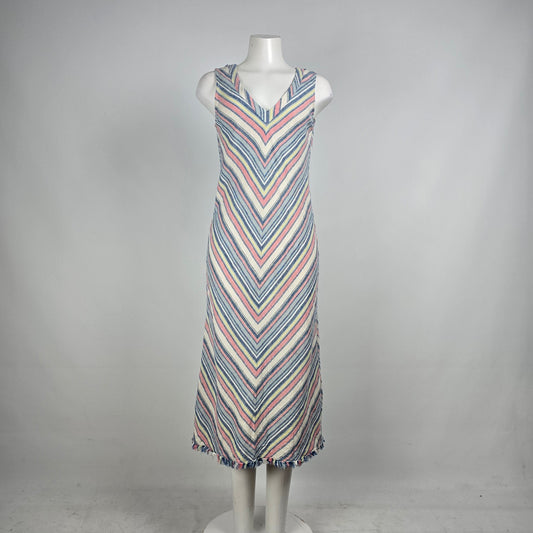 Athena Marie Blue & Pink Linen Cotton Midi Dress Size S