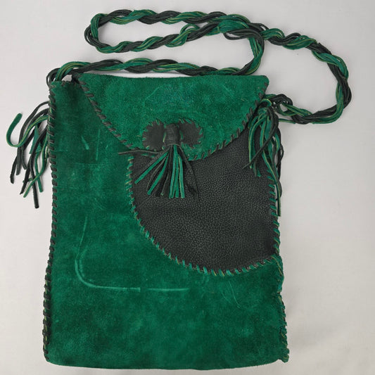 Vintage Green Suede Tassel Crossbody Purse
