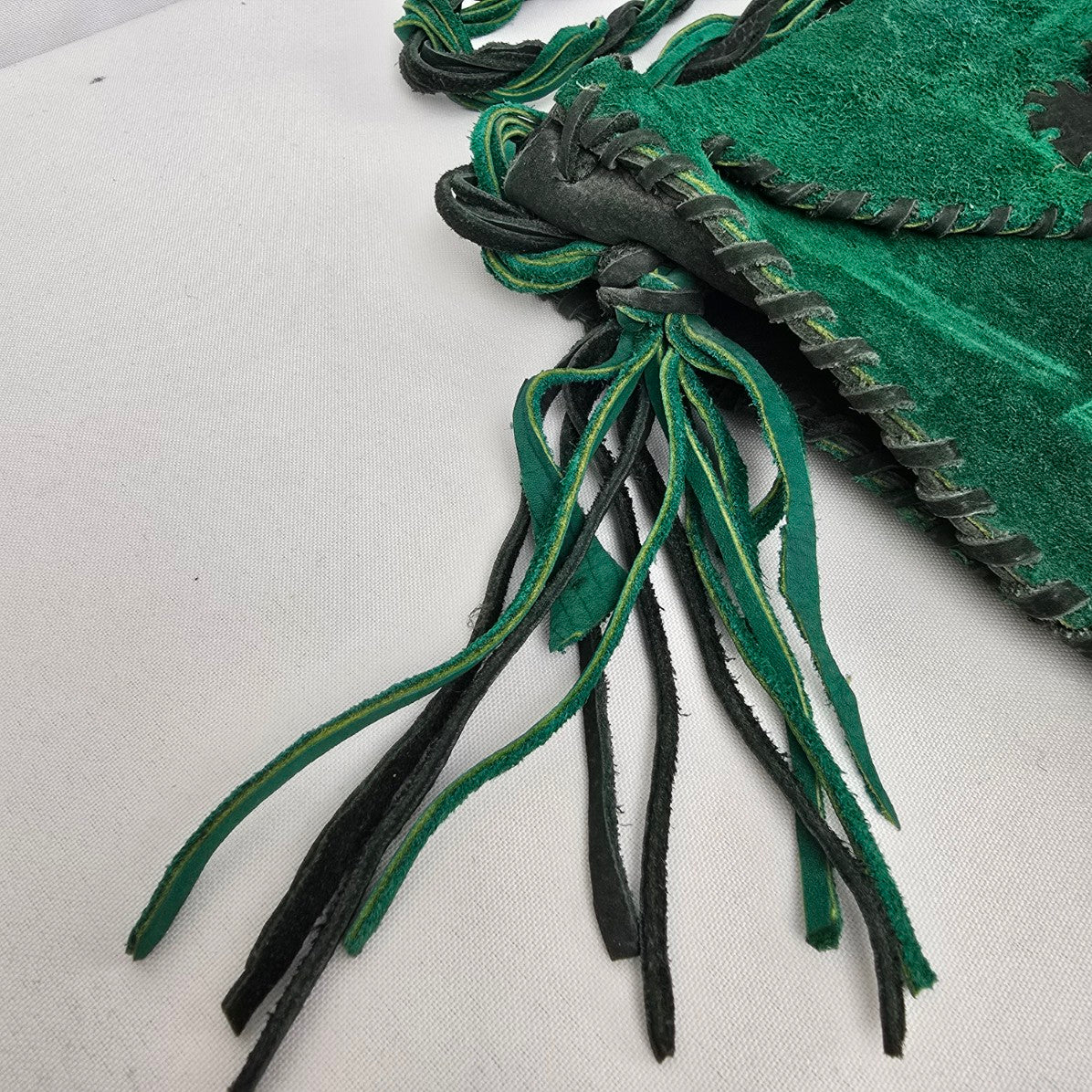 Vintage Green Suede Tassel Crossbody Purse