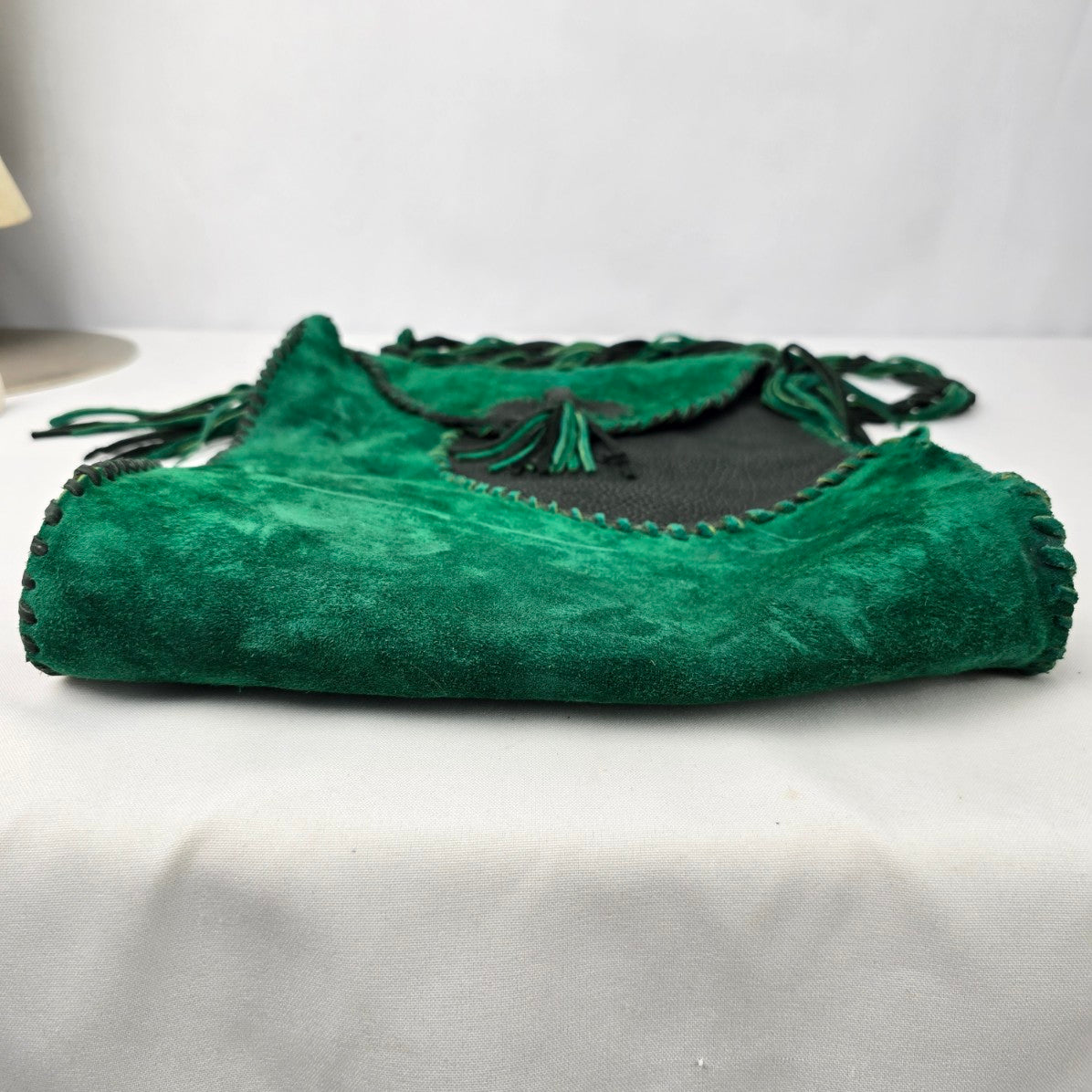 Vintage Green Suede Tassel Crossbody Purse