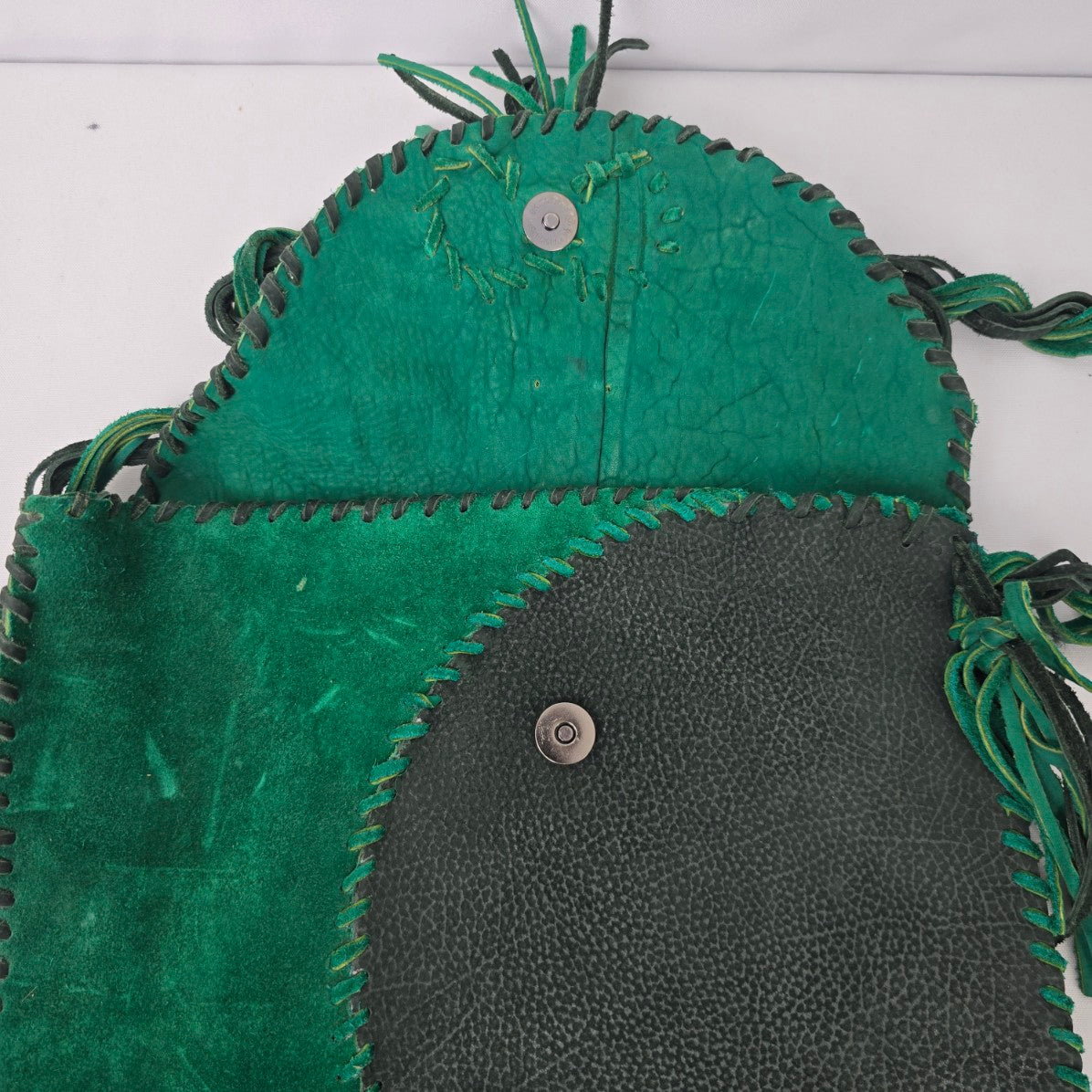 Vintage Green Suede Tassel Crossbody Purse