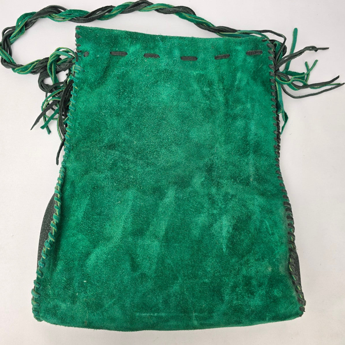 Vintage Green Suede Tassel Crossbody Purse