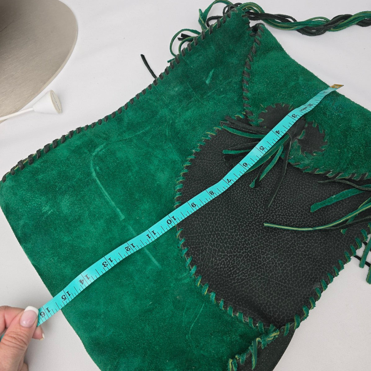 Vintage Green Suede Tassel Crossbody Purse
