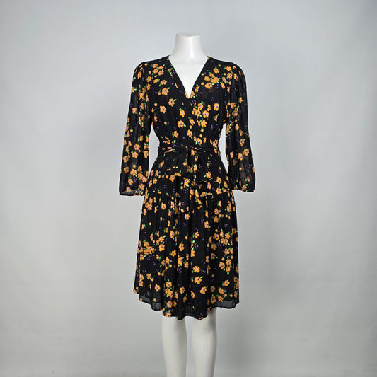 Cabi Navy & Orange Floral Wrap Debut Dress Size S