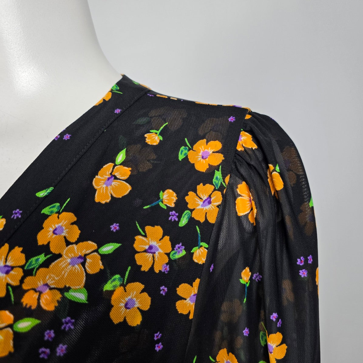 Cabi Navy & Orange Floral Wrap Debut Dress Size S