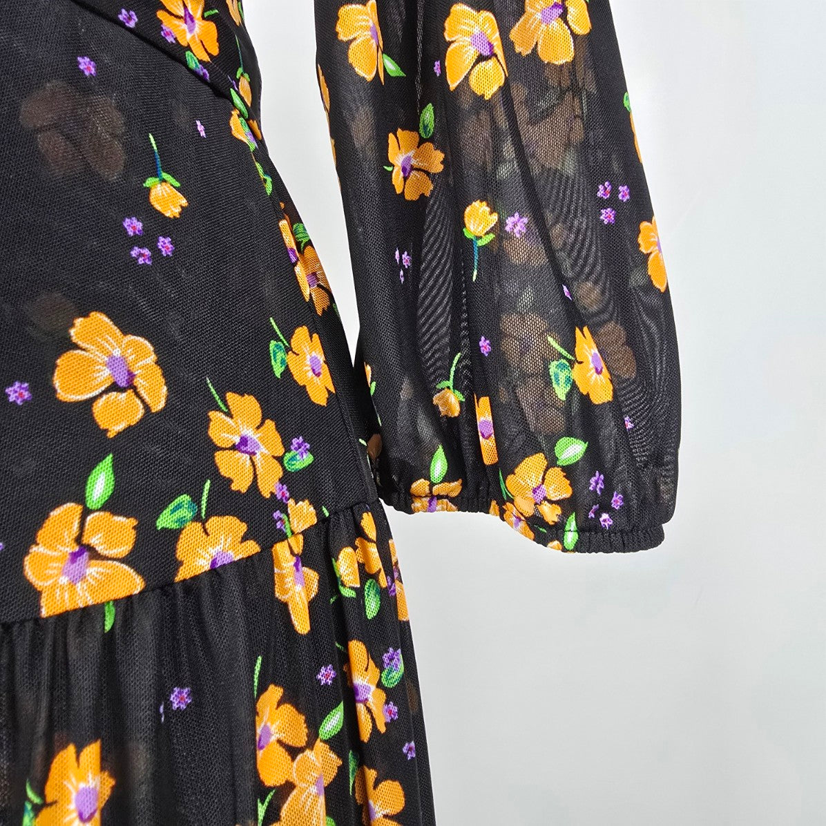Cabi Navy & Orange Floral Wrap Debut Dress Size S
