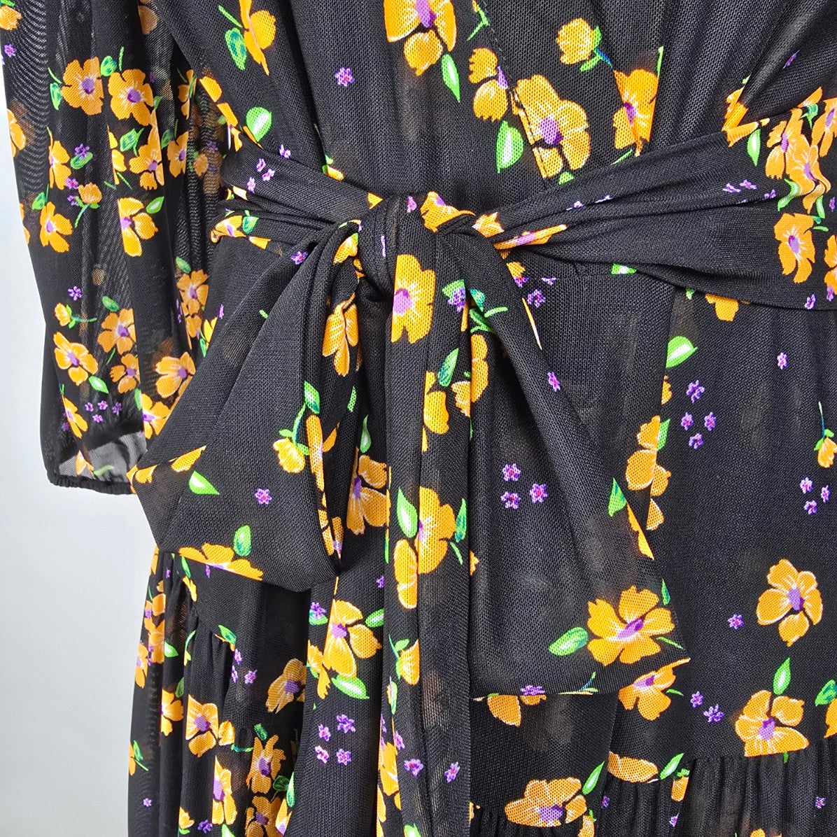 Cabi Navy & Orange Floral Wrap Debut Dress Size S
