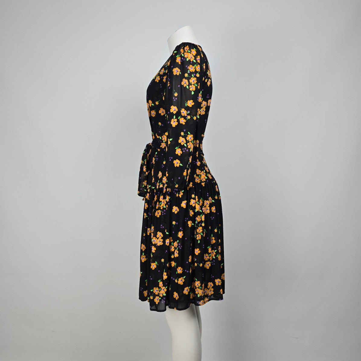 Cabi Navy & Orange Floral Wrap Debut Dress Size S