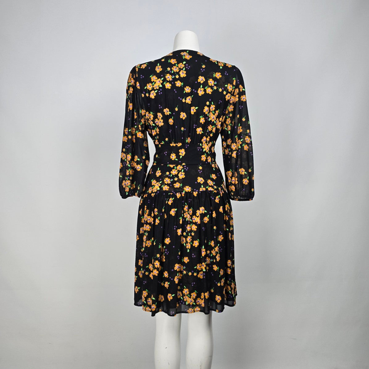 Cabi Navy & Orange Floral Wrap Debut Dress Size S
