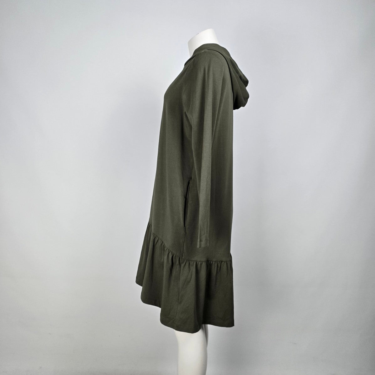 Kaffe Green Cotton Hooded Ruffle Hem Shirt Dress Size M