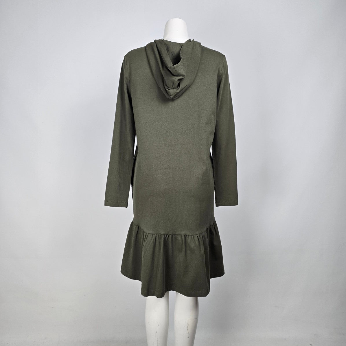 Kaffe Green Cotton Hooded Ruffle Hem Shirt Dress Size M