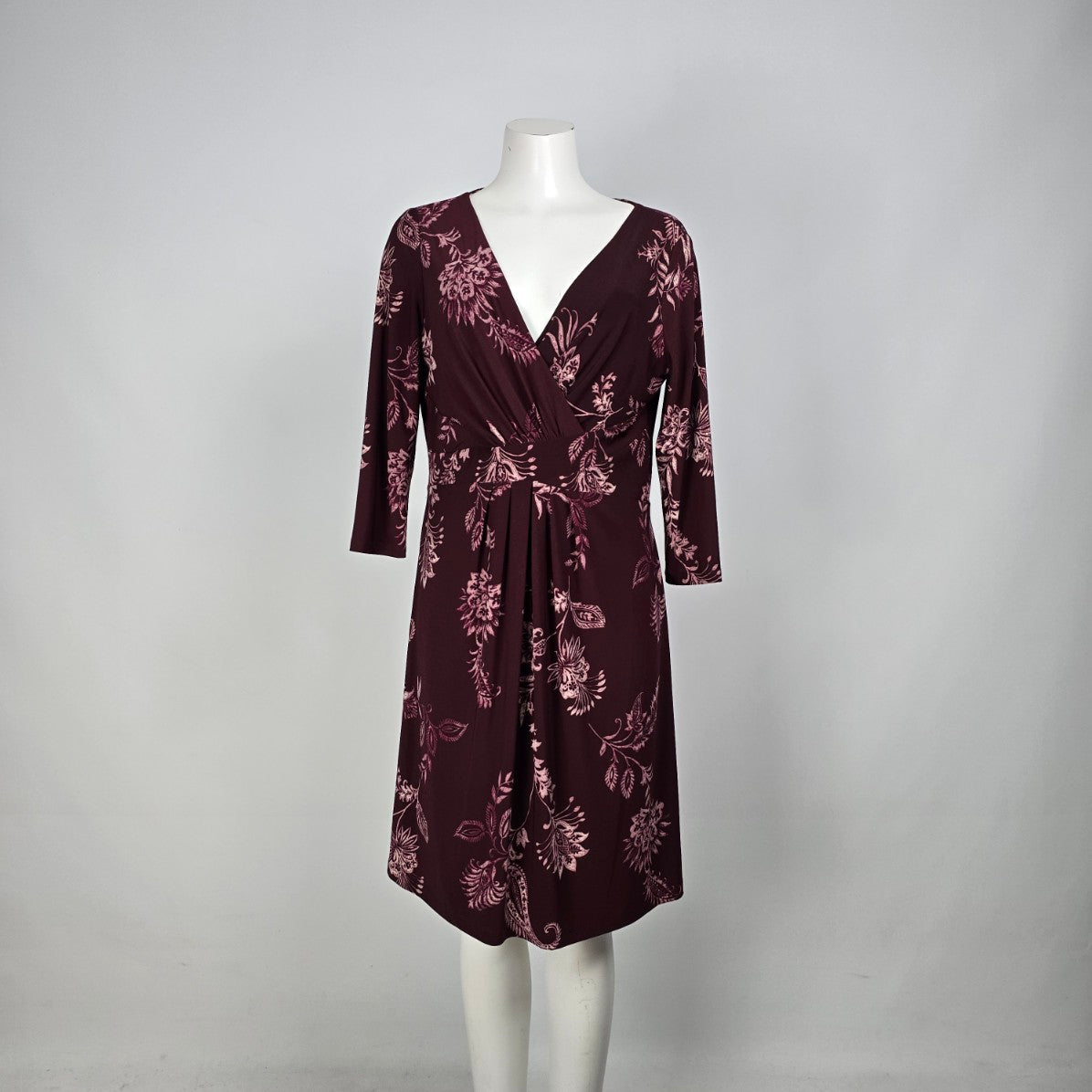 Chaps Burgundy Floral Print Faux Wrap Dress Size L