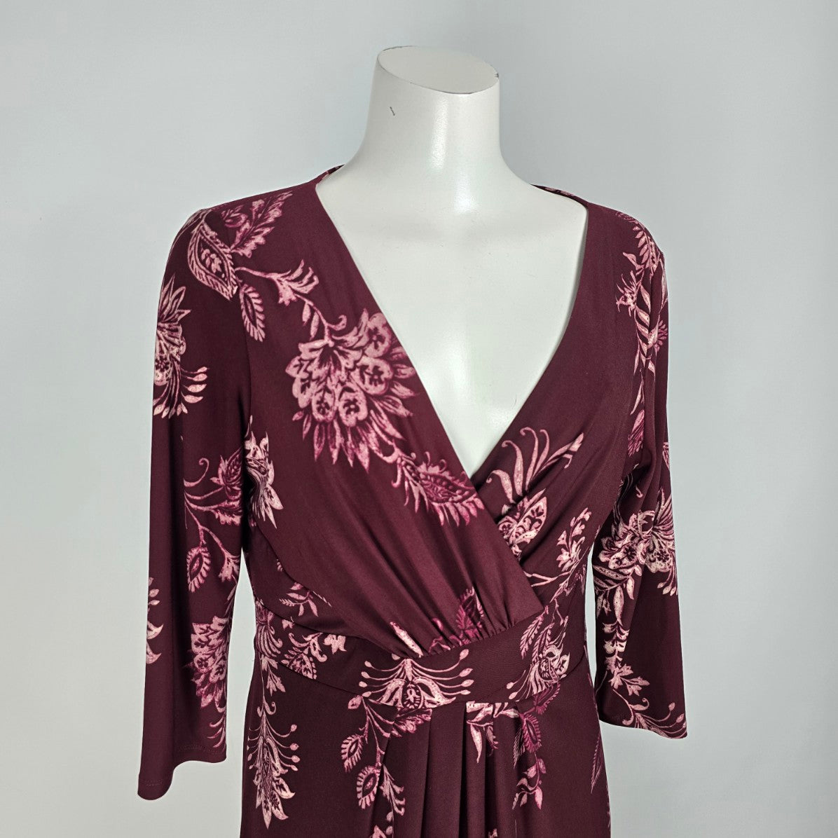 Chaps Burgundy Floral Print Faux Wrap Dress Size L