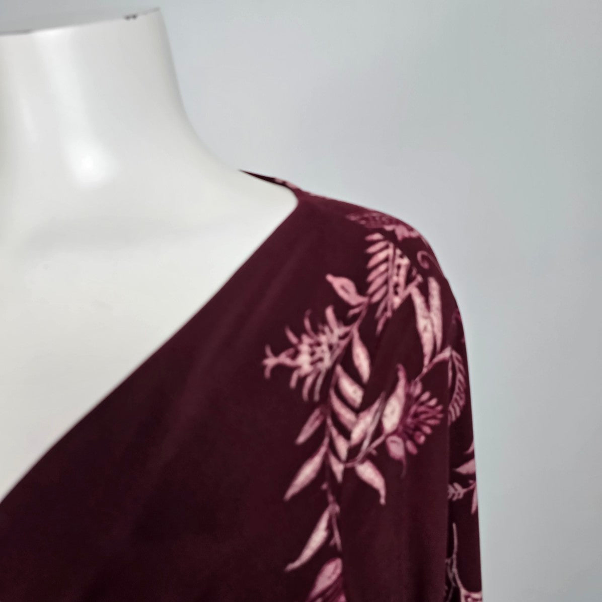 Chaps Burgundy Floral Print Faux Wrap Dress Size L