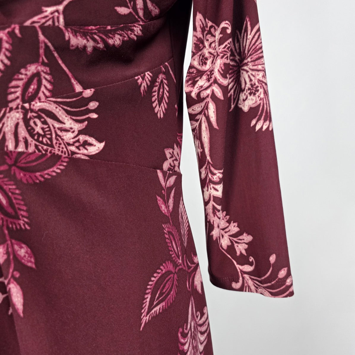 Chaps Burgundy Floral Print Faux Wrap Dress Size L